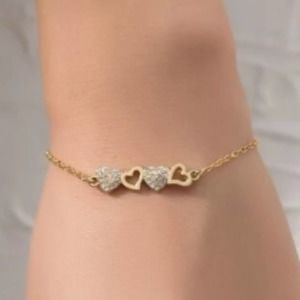 Rhinestone Studded Gold Floating Hearts Bracelet Dainty Valentines Day Bracelet